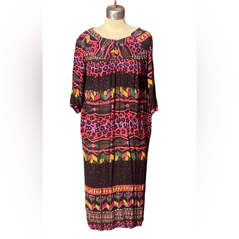 Vintage Kaktus Boho Gauze Indian Leopard Caftan Dress L-XL